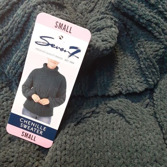 SEVEN7 Chenille Oversize Sweater, Deep Teal, Cable Knit, See Measurements - Picture 4 of 7